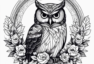 Flower Bouquet with an owl tattoo idea