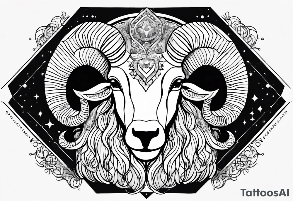 Aries geometric ram with constellation tattoo idea