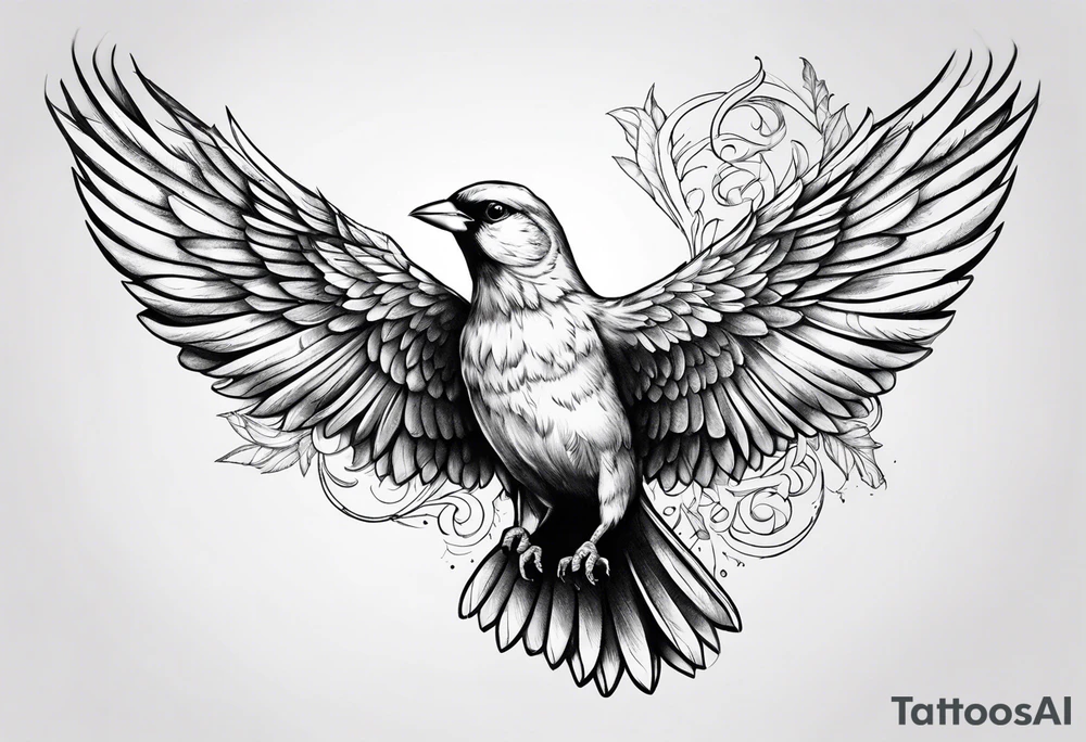 canary with wings raised up tattoo idea