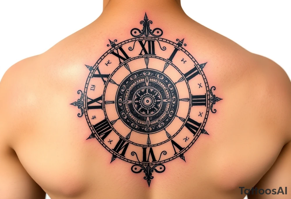 vintage roman numerals within ornate clockwork mechanism tattoo idea