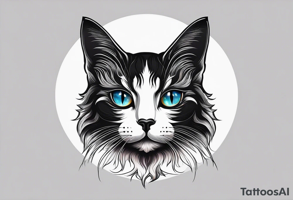 Photo realistic black cat head only facing forward add moon tattoo idea
