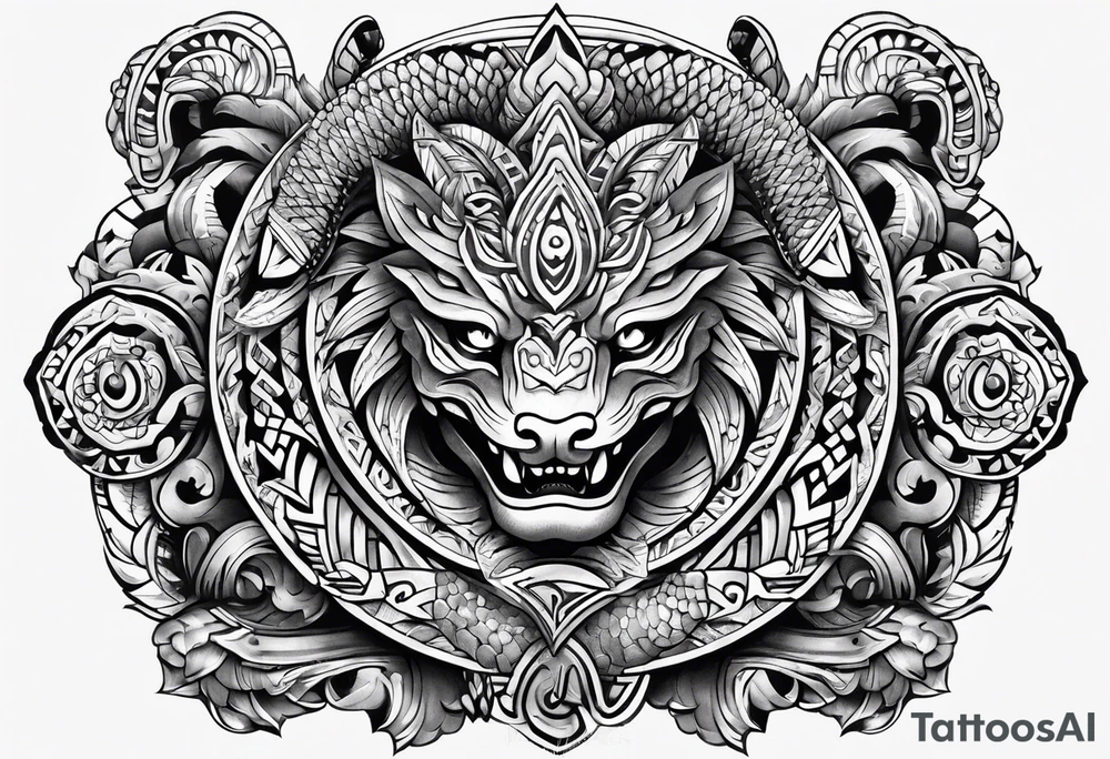 aztec snake sleeve tattoo idea