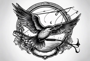 fishing pole and hook with halo and wings tattoo idea