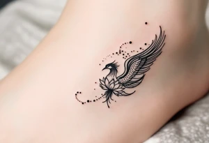 Fine thin lines very small minimalist tattoo combo of phenix and lotus tattoo idea