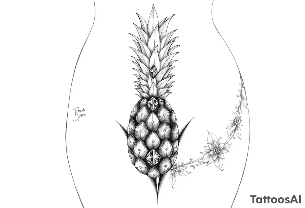 To cover pubic area vagina and anus using a bushy pineapple with diamonds and magestic tattoo idea