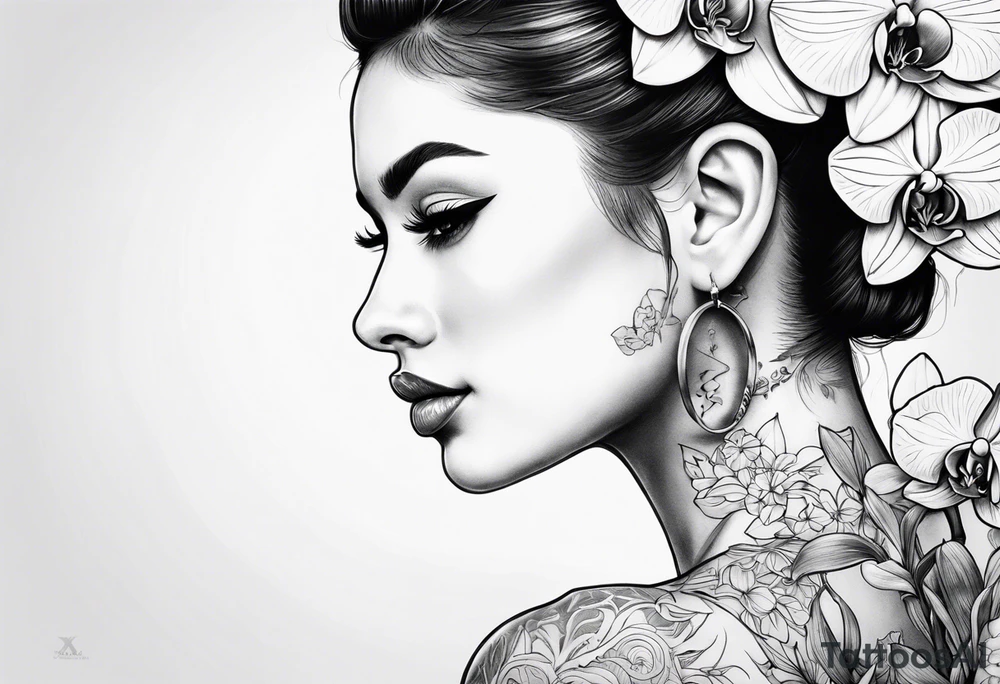 XXIVXIVV with orchid flowers in the back ground tattoo idea