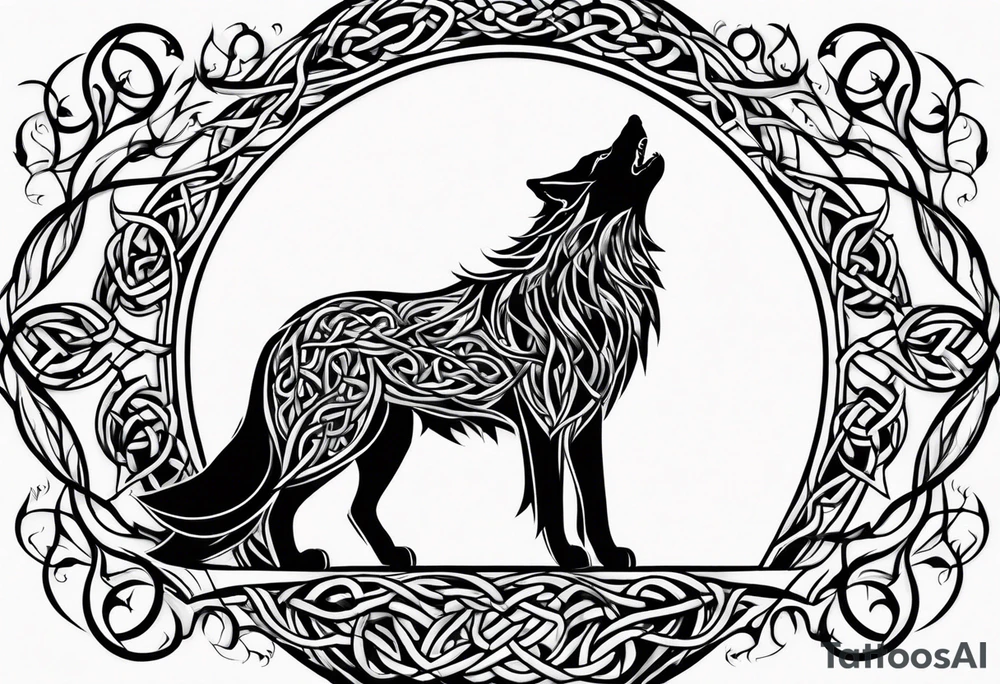 howling wolf made from vines and leaves in Celtic style tattoo idea howling wolf made from vines and leaves in Celtic style tattoo idea