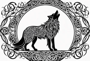 howling wolf made from vines and leaves in Celtic style tattoo idea