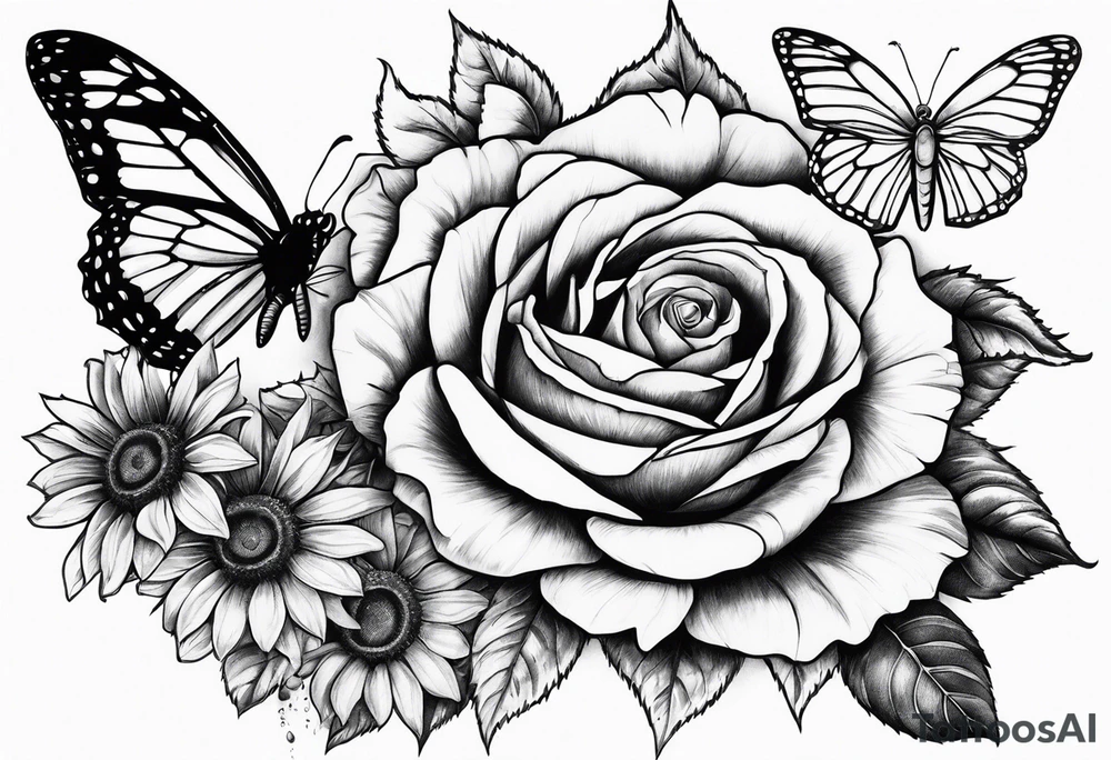 Flower : rose , sunflower, camera, butterfly tattoo idea