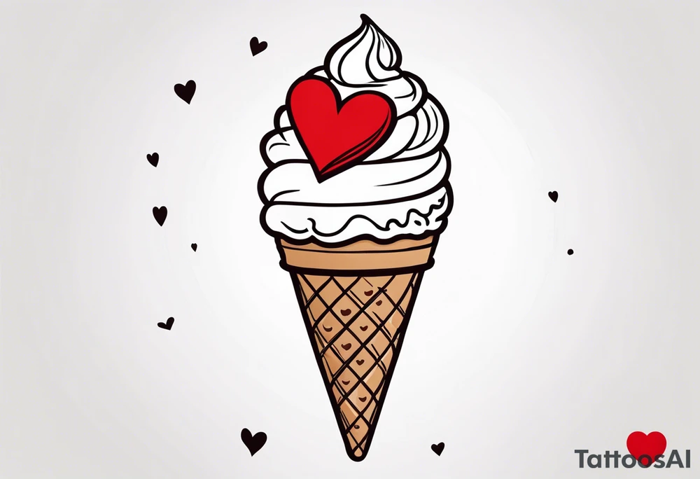sketch chocolate chip ice cream cone with one red heart tattoo idea