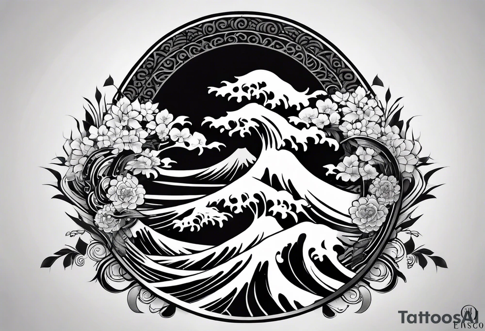 full sleeve tattoo - enso on shoulder, waves and arm band on forearm. the rest should be japanese inspired tattoo idea