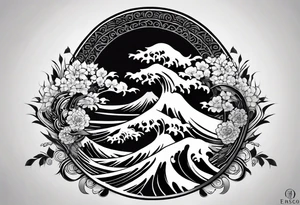 full sleeve tattoo - enso on shoulder, waves and arm band on forearm. the rest should be japanese inspired tattoo idea