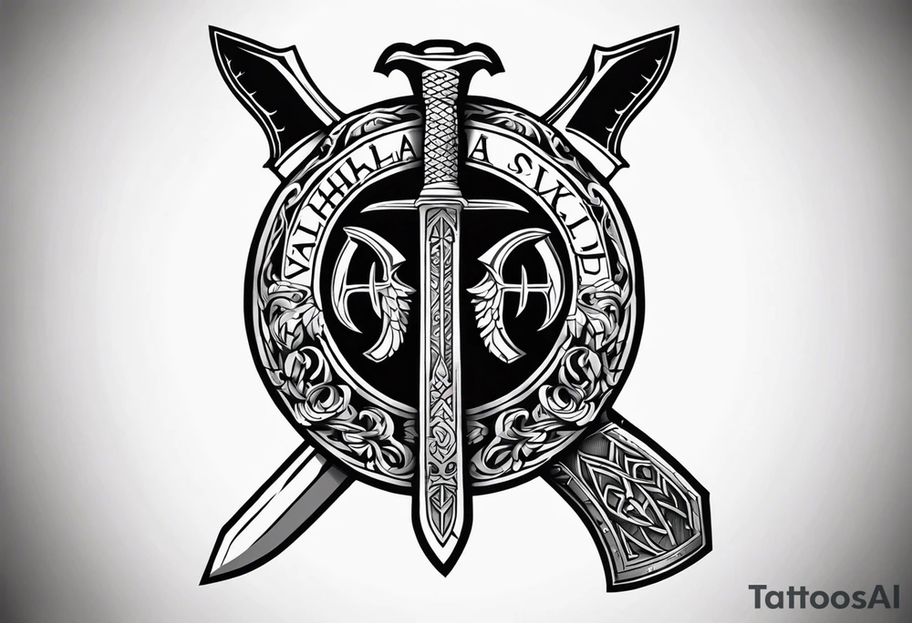 Valhalla sword shield axe tattoo idea