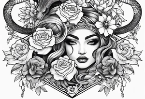 large thigh tattoo with a snake rapping around flowers tattoo idea