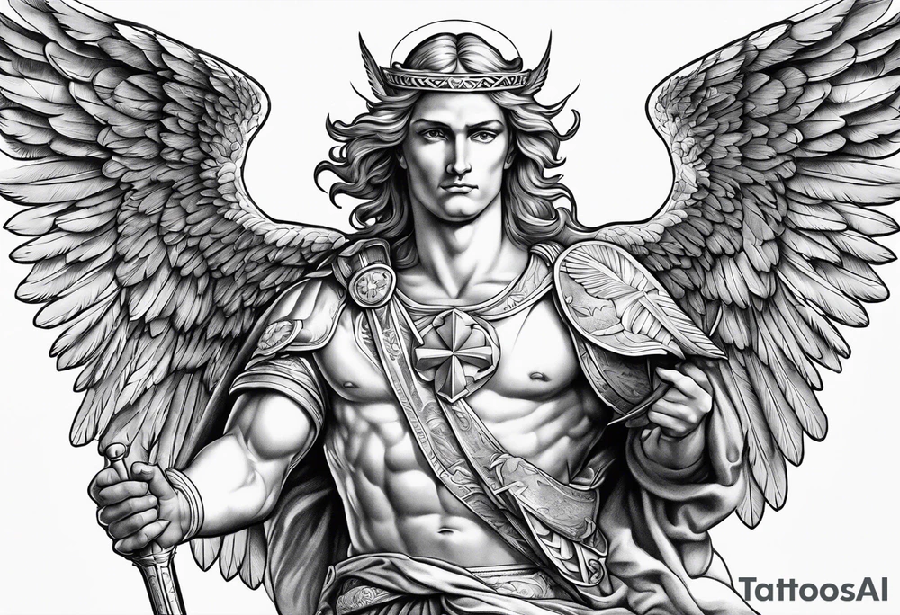 Archangel saint michel with clouds tattoo idea