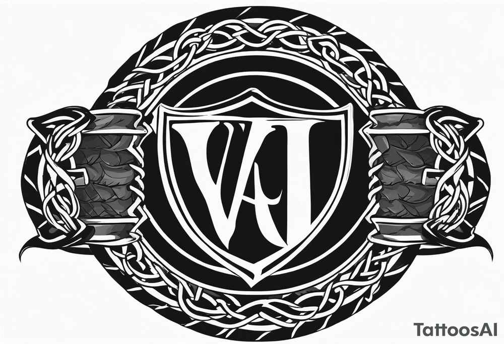 Valhalla round shield axe barbed wire chains tattoo idea