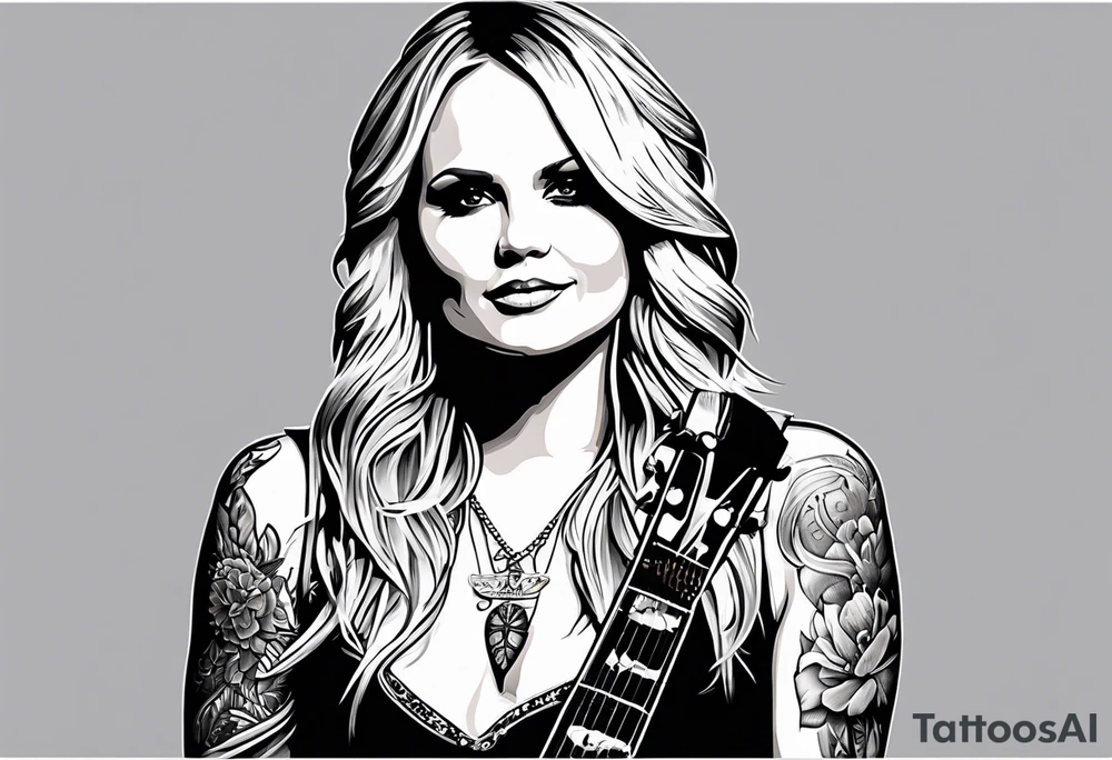 Miranda lambert with microphone and guitar and song lyrics tattoo idea