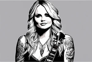 Miranda lambert with microphone and guitar and song lyrics tattoo idea