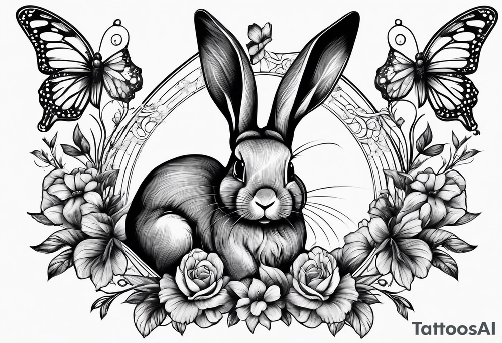 bunny with butterflies tattoo idea