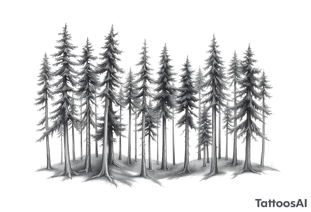 Needle forest with black and gray trees tattoo idea