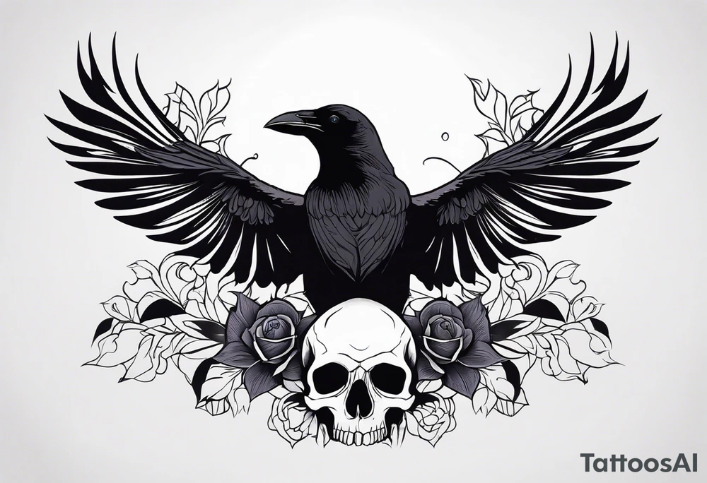 Raven on a Skull tattoo idea