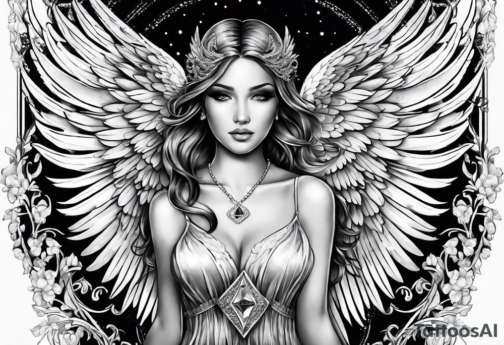 Angel wings with diamond tattoo idea