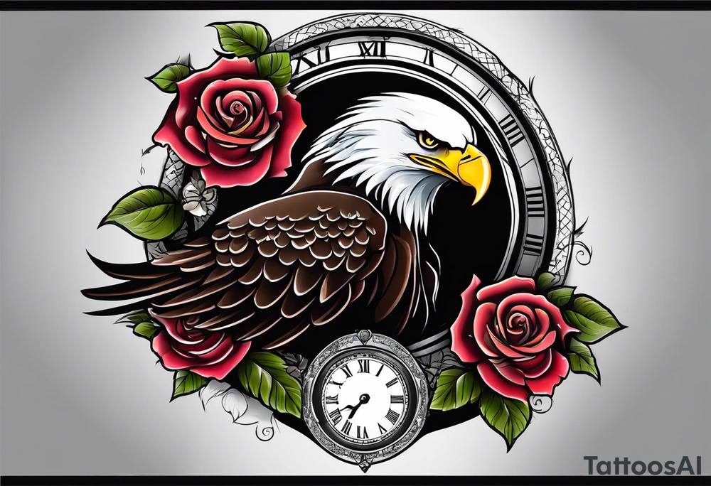 eagle, rose, clock , love tattoo idea