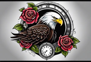 eagle, rose, clock , love tattoo idea