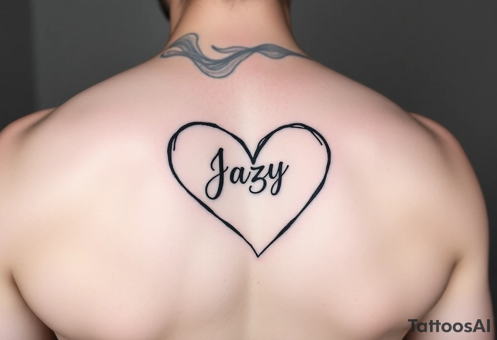 upper arm tattoo -broken heart outline for a deceased best friend with the name Jazy incorporated tattoo idea