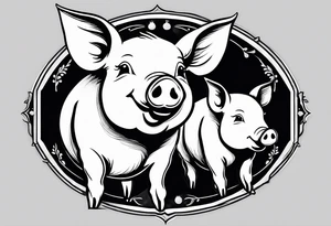 cute pig or piglet.
with text: "friends not food" 
very thin lines
cartoonish style tattoo idea