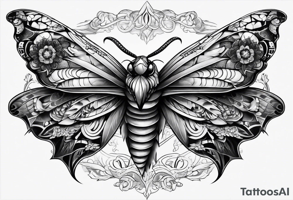 moth, “snake head wings” tattoo idea