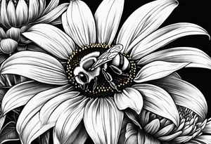 a bumble bee, a lemur, and a sunflower tattoo idea