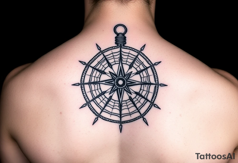 Compass wrapped in a spider web tattoo idea