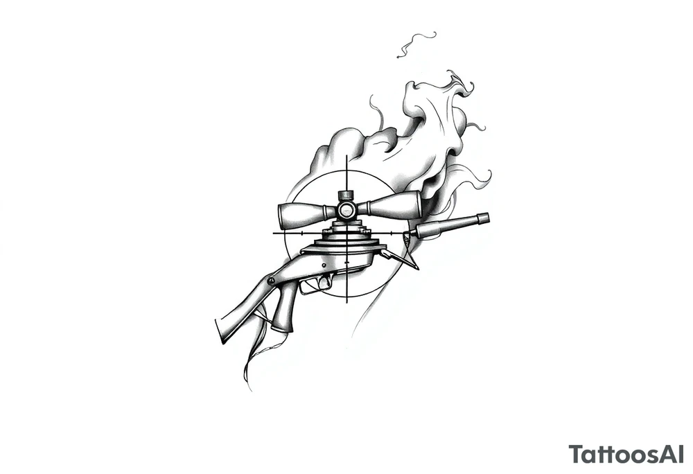 2d sniper crosshairs with smoke in background tattoo idea