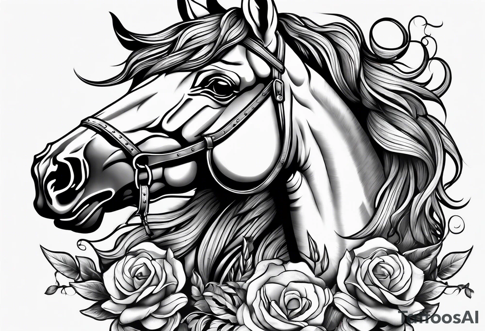 black and white tattoo mix of horse and guns tattoo idea