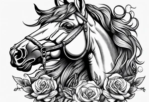 black and white tattoo mix of horse and guns tattoo idea