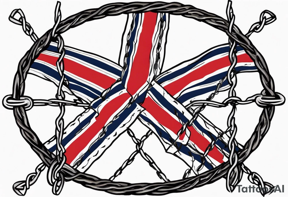 Rebel flag caught between 2 bands of barbed wire tattoo idea