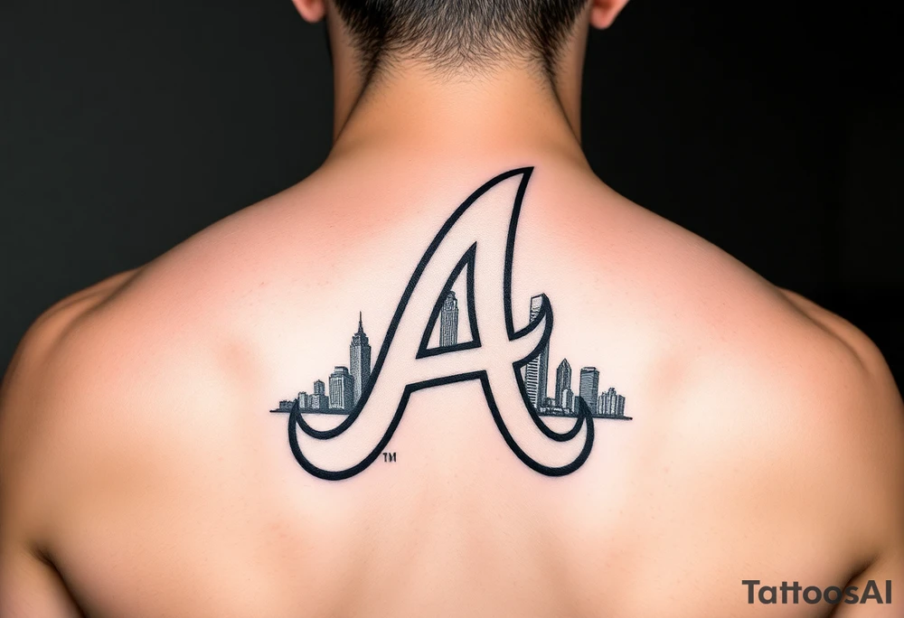 Atlanta Braves letter logo “A” overlapping a piece of the Atlanta skyline in the back tattoo idea