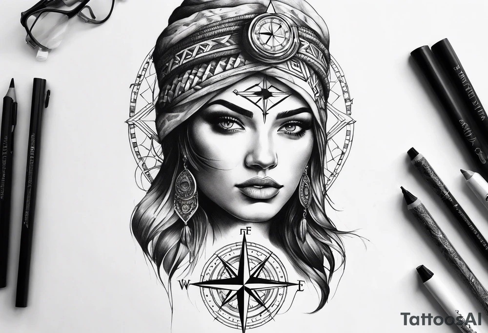 Half face half compass tattoo idea