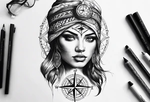 Half face half compass tattoo idea