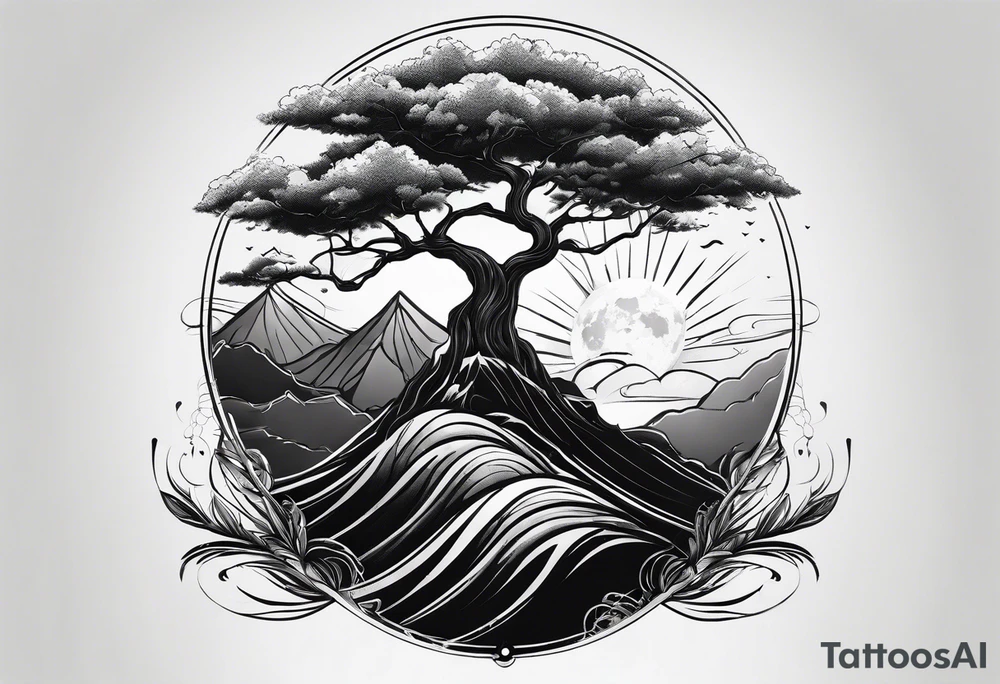 Univrse rises above tree line tattoo idea