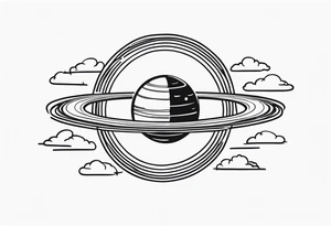 saturn, clouds, broken heart, halo, devil horns tattoo idea