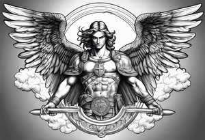 Archangel saint michel with clouds tattoo idea