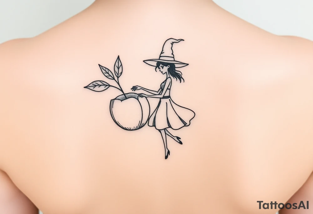 Coconut with a lime and a dancing magical witch girl tattoo idea