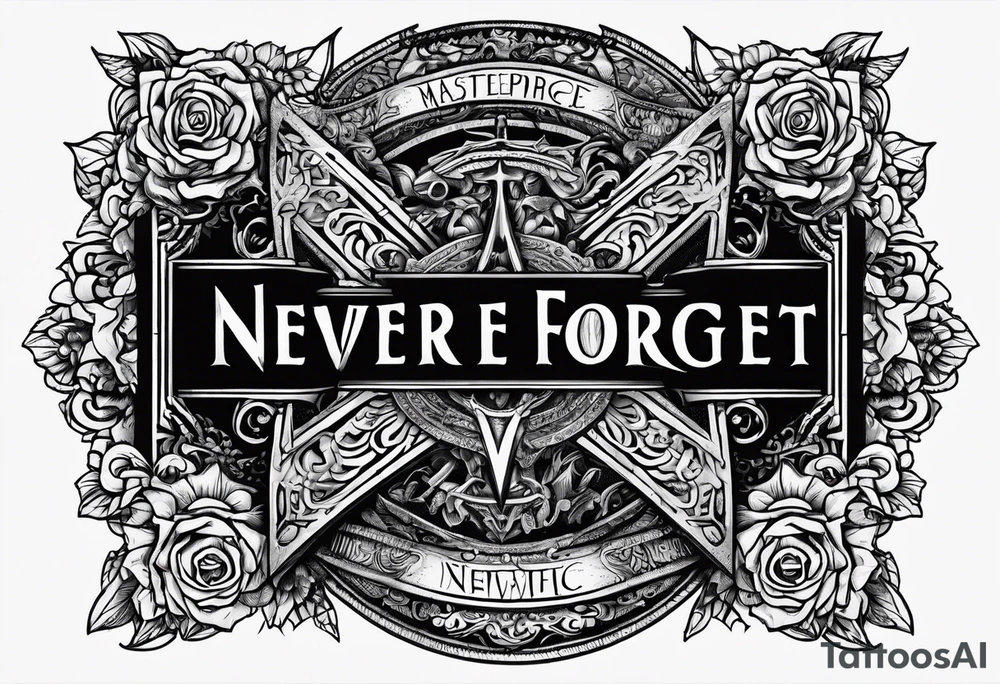 A text that says "never forget never forgive" in satanic font tattoo idea A text that says "never forget never forgive" in satanic font tattoo idea