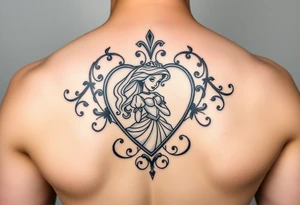 disney sleeping beauty princess in a decorative filigree heart tattoo idea