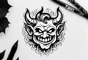 The word Tavo inside the naughty devil emoji tattoo idea
