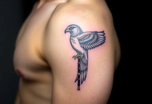 An Egyptian Falcon (Horus) Carrying a Rosary (only red , blue and black are possible colors) tattoo idea