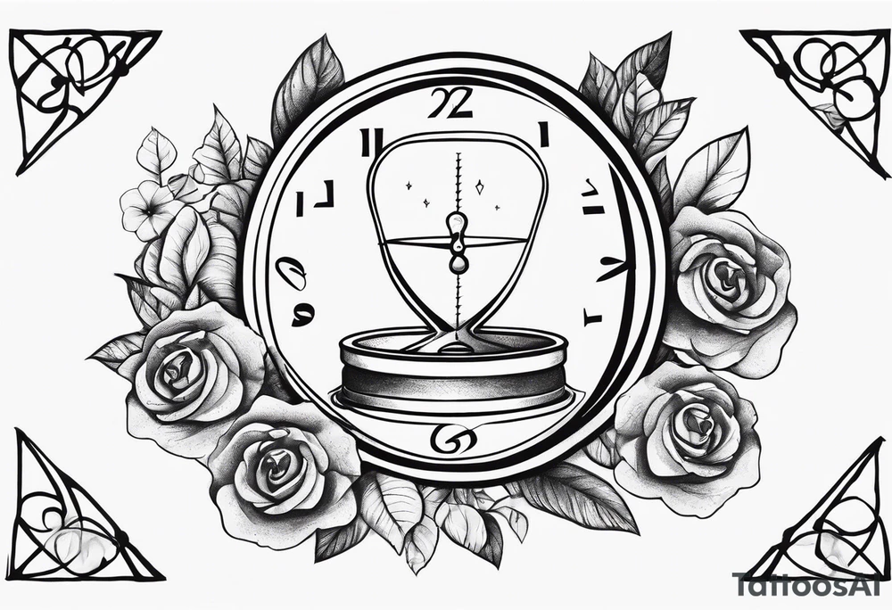 I want a design to print on t-shirts. The design is an hourglass with Amazigh numbers, and this watch is surrounded by planets and Ashulk roses. tattoo idea