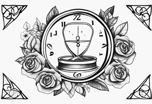 I want a design to print on t-shirts. The design is an hourglass with Amazigh numbers, and this watch is surrounded by planets and Ashulk roses. tattoo idea